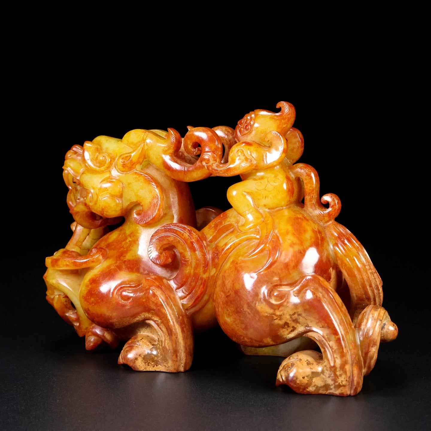 A1438 Superb Old Chinese Hetian Jade Fortune Beast Statue