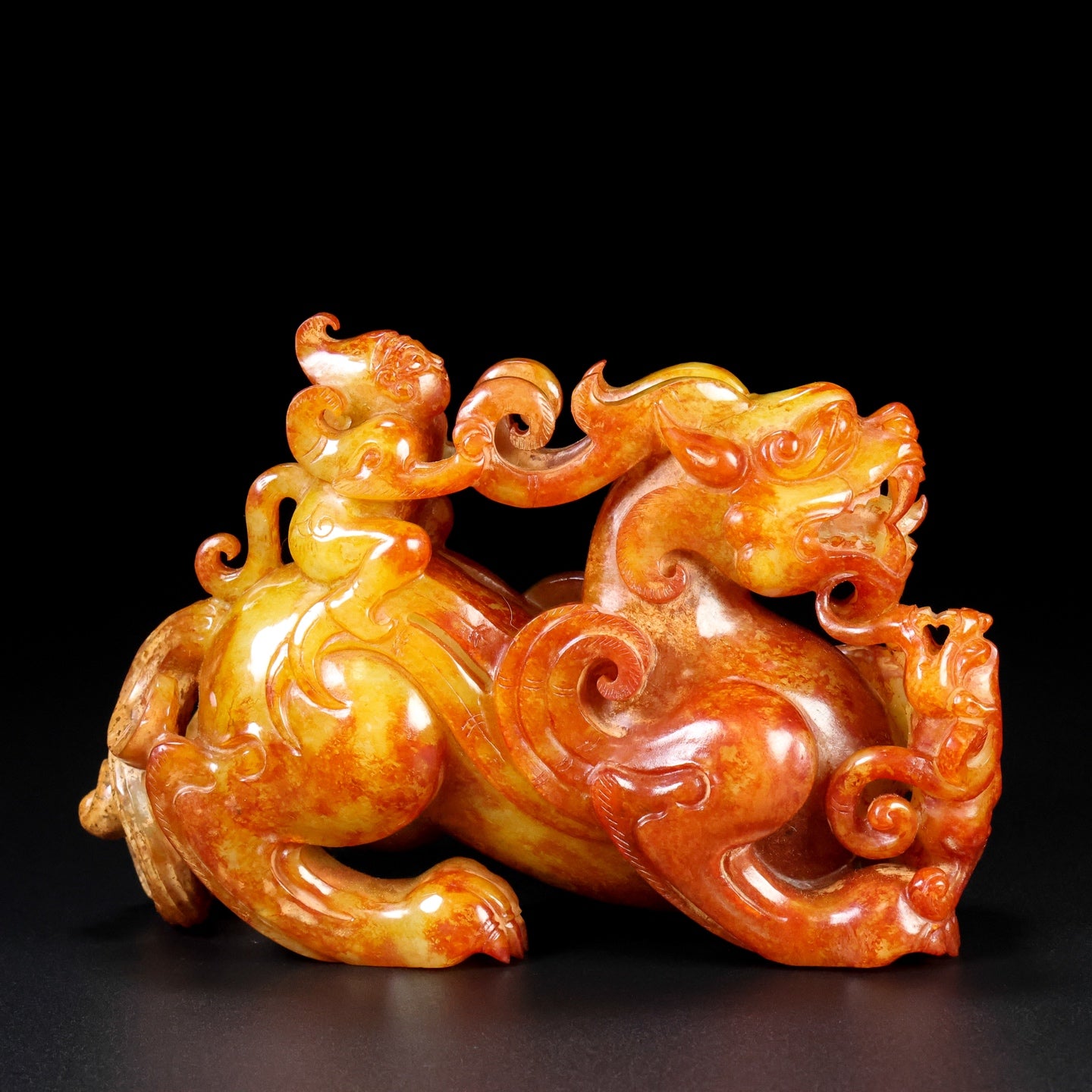 A1438 Superb Old Chinese Hetian Jade Fortune Beast Statue