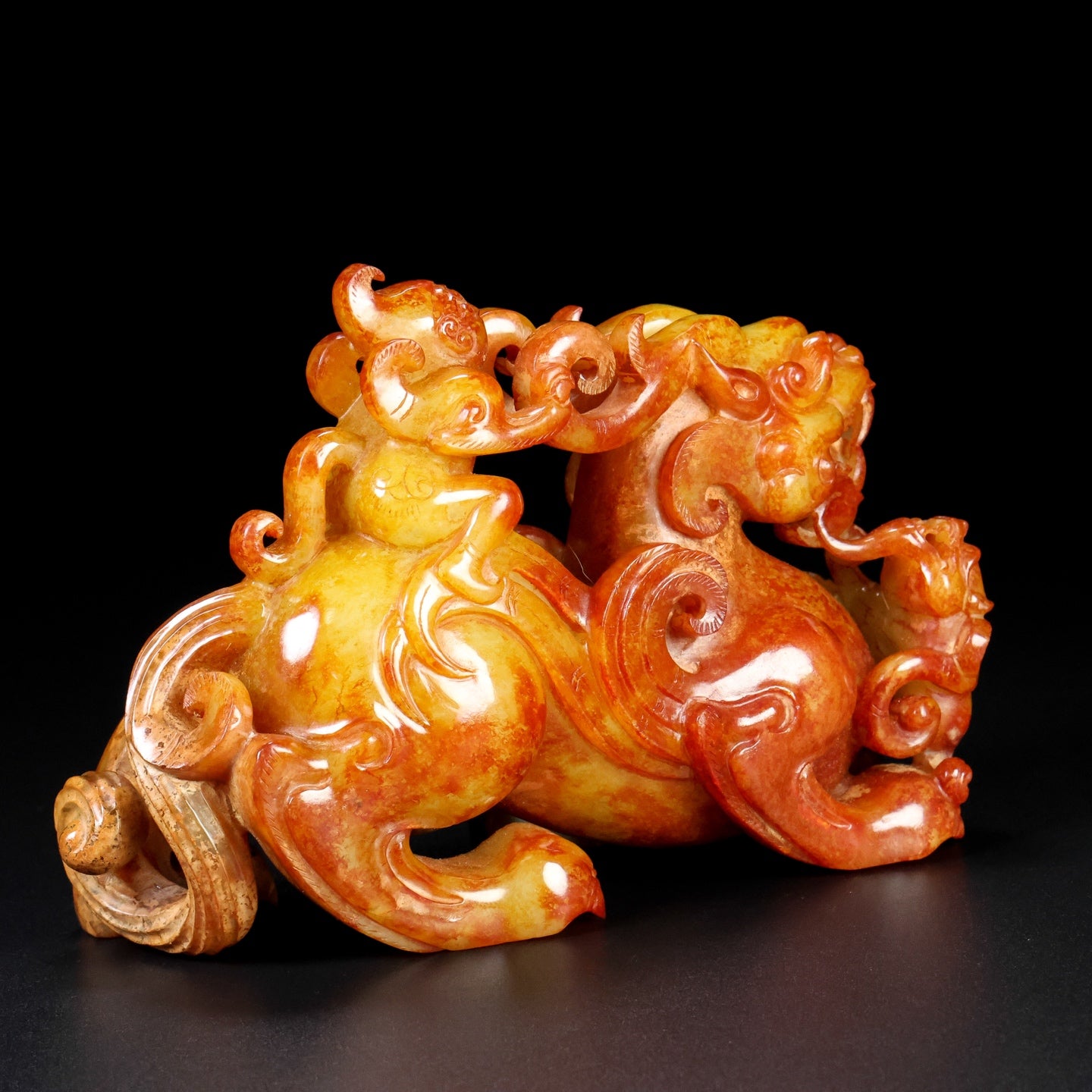 A1438 Superb Old Chinese Hetian Jade Fortune Beast Statue
