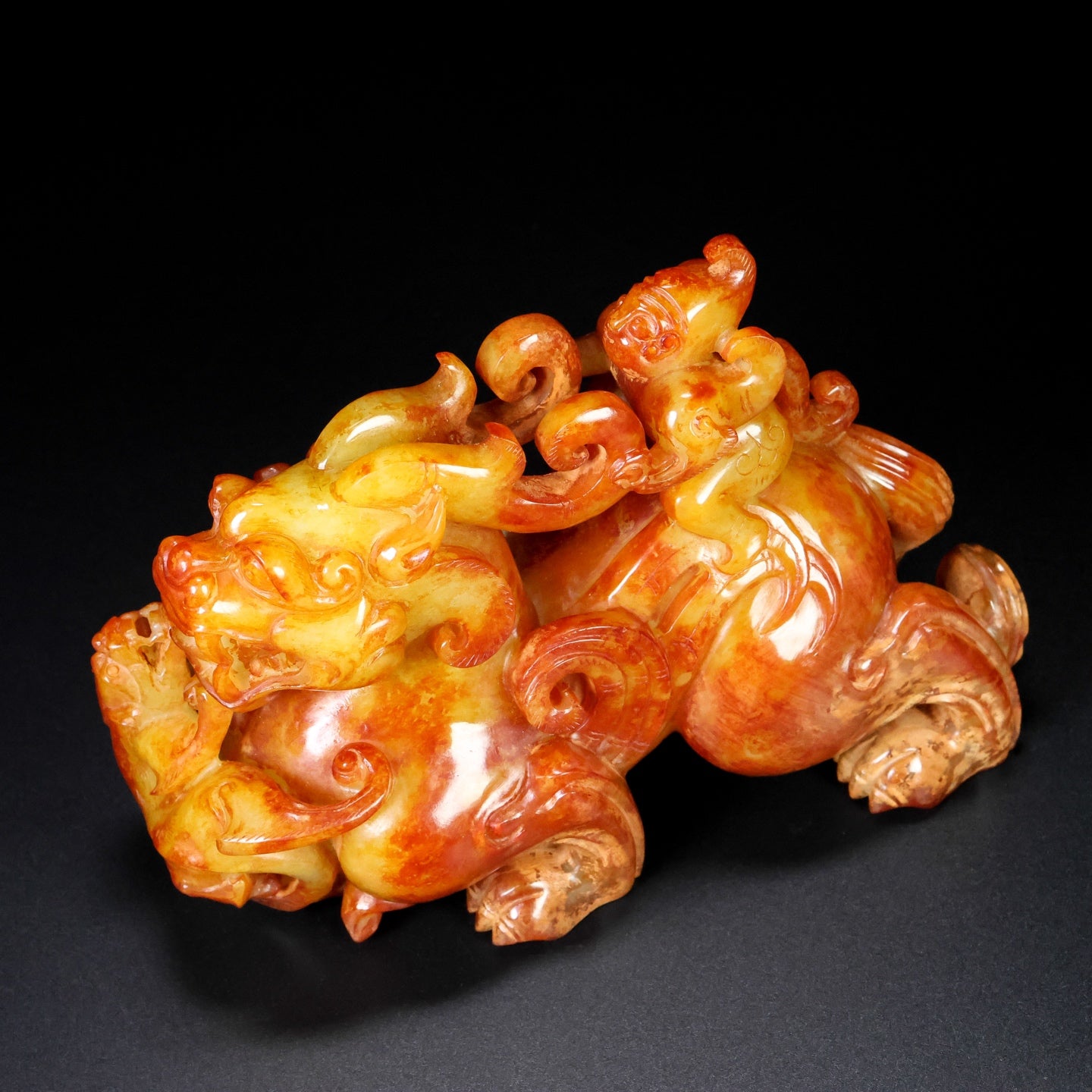 A1438 Superb Old Chinese Hetian Jade Fortune Beast Statue