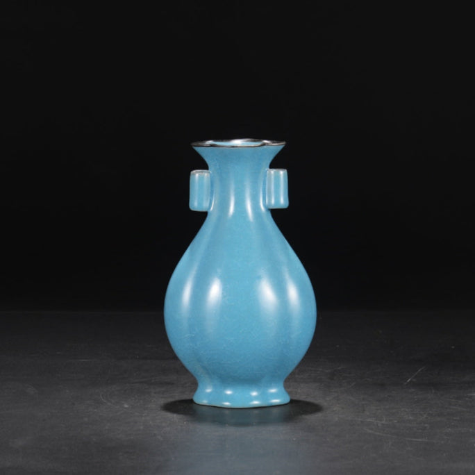 A1445 Chinese Blue Glaze Ru Kiln Double Ear Porcelain Vase