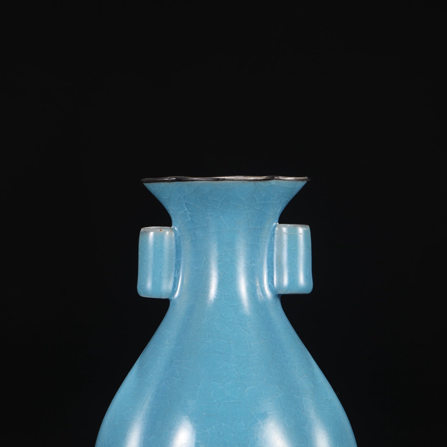 A1445 Chinese Blue Glaze Ru Kiln Double Ear Porcelain Vase