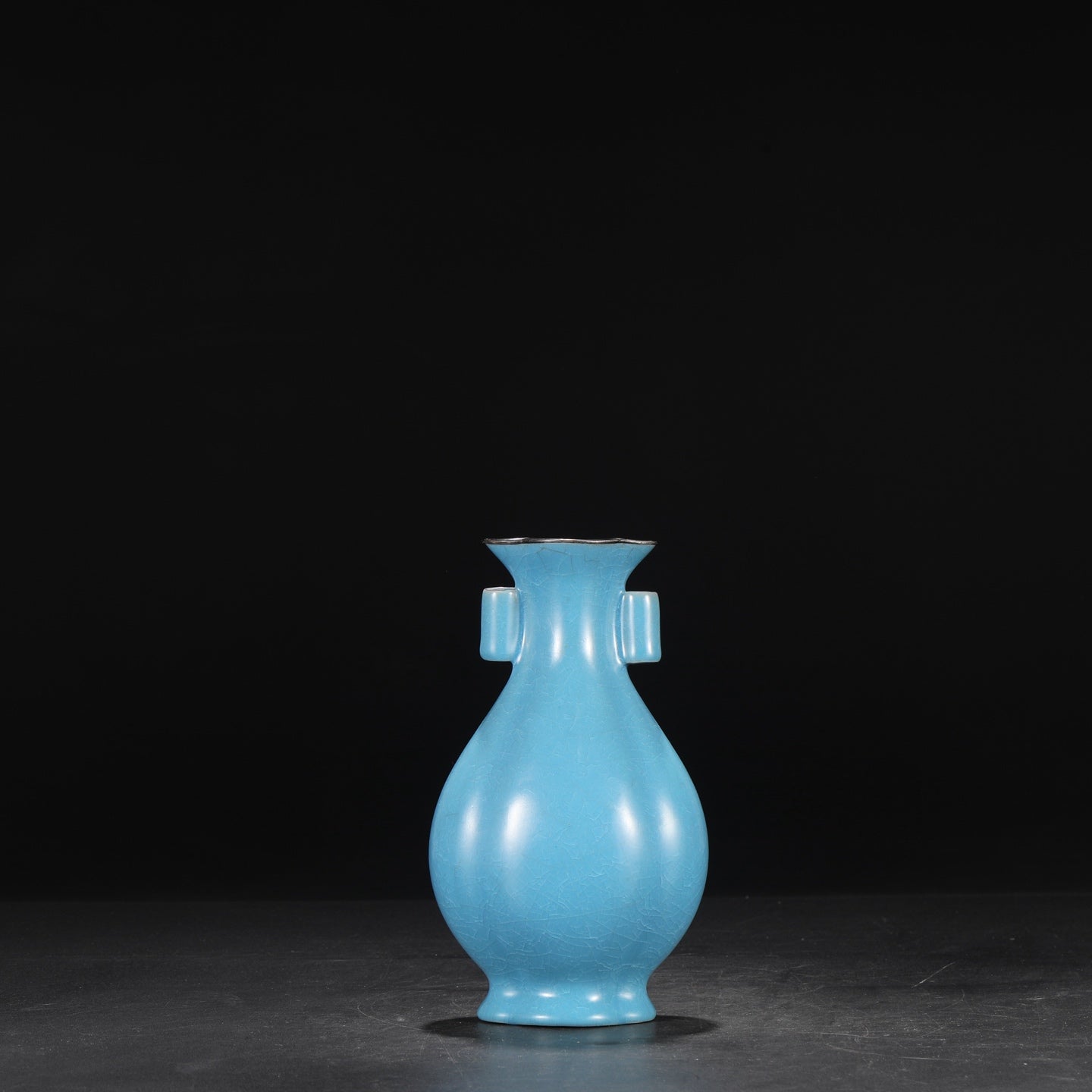 A1445 Chinese Blue Glaze Ru Kiln Double Ear Porcelain Vase