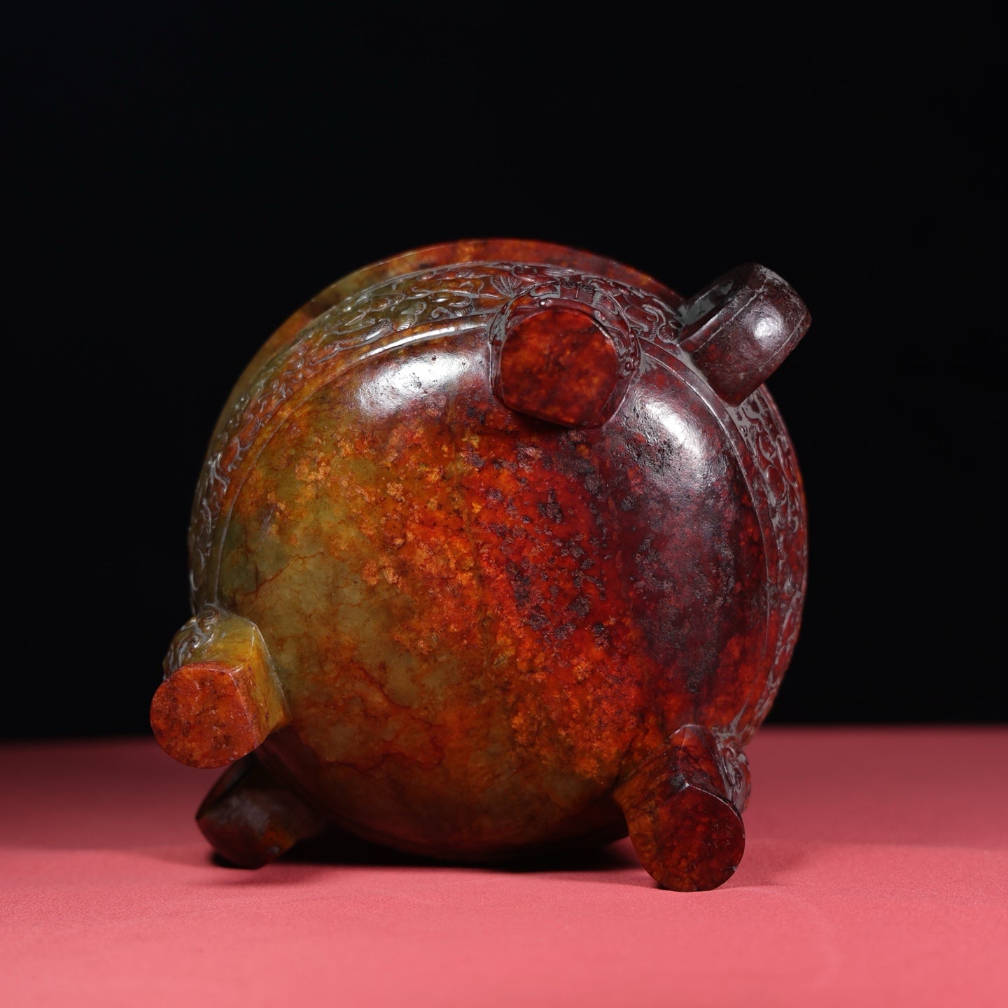 A1446 Superb Old Chinese Hetian Jade Carved Double Ear Incense Burner