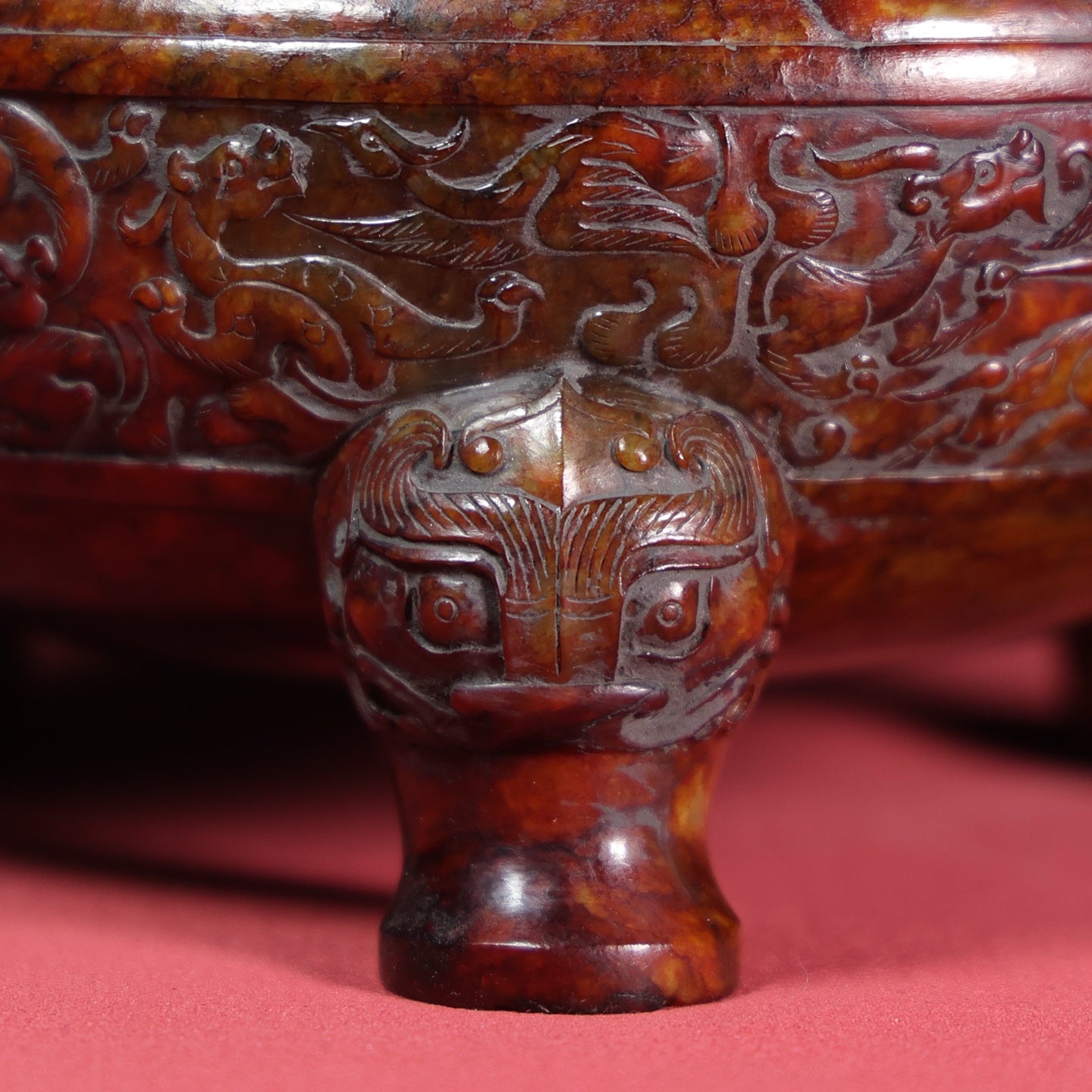 A1446 Superb Old Chinese Hetian Jade Carved Double Ear Incense Burner
