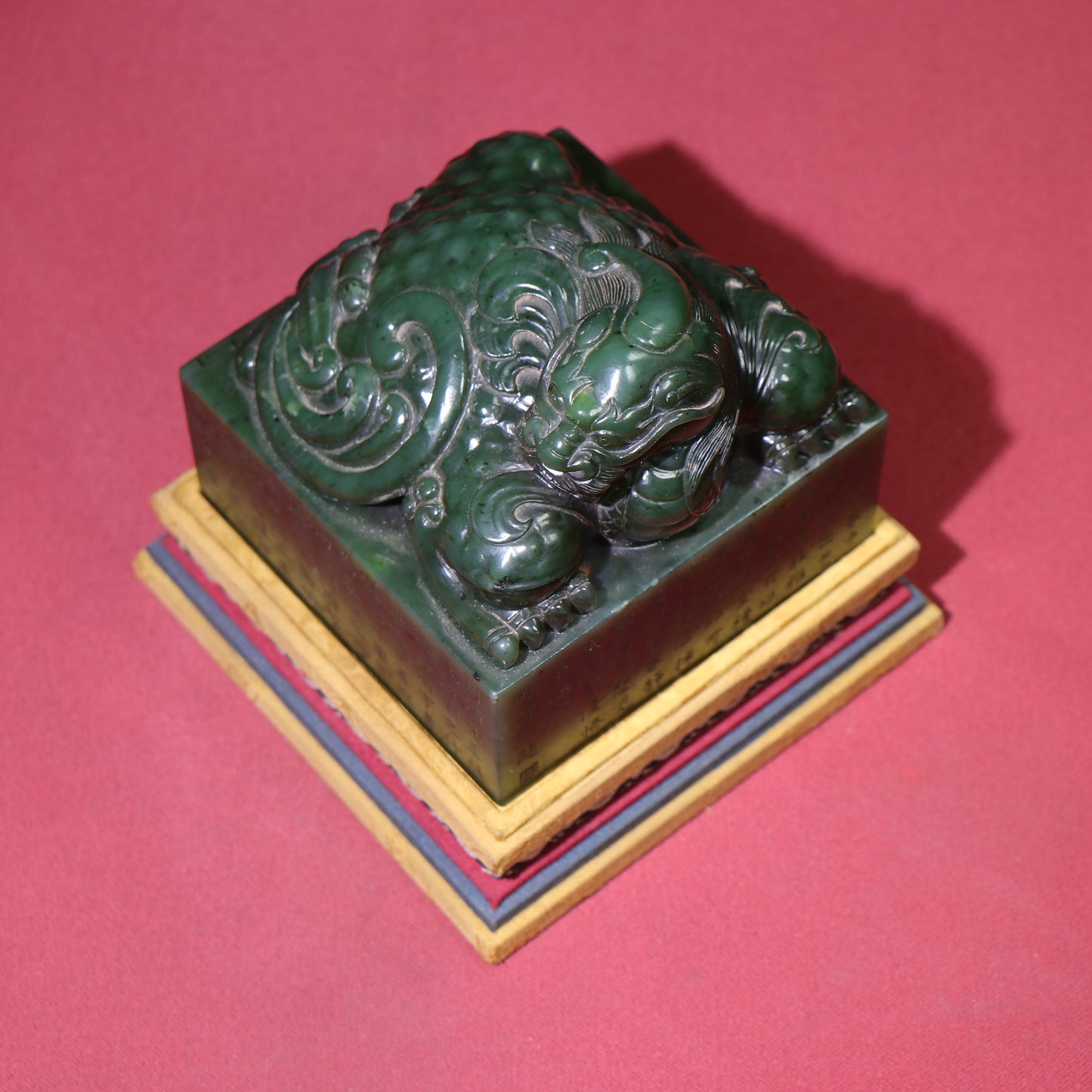 A1449 Superb Vintage Chinese Hetian Jade Carved Dragon Turtle Seal