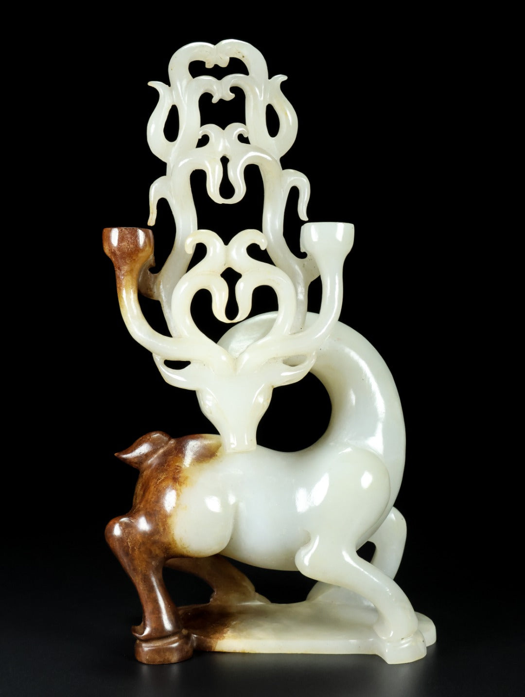 A1450 Exquisite Chinese Hetian Jade Carved Fortune Deer Statue
