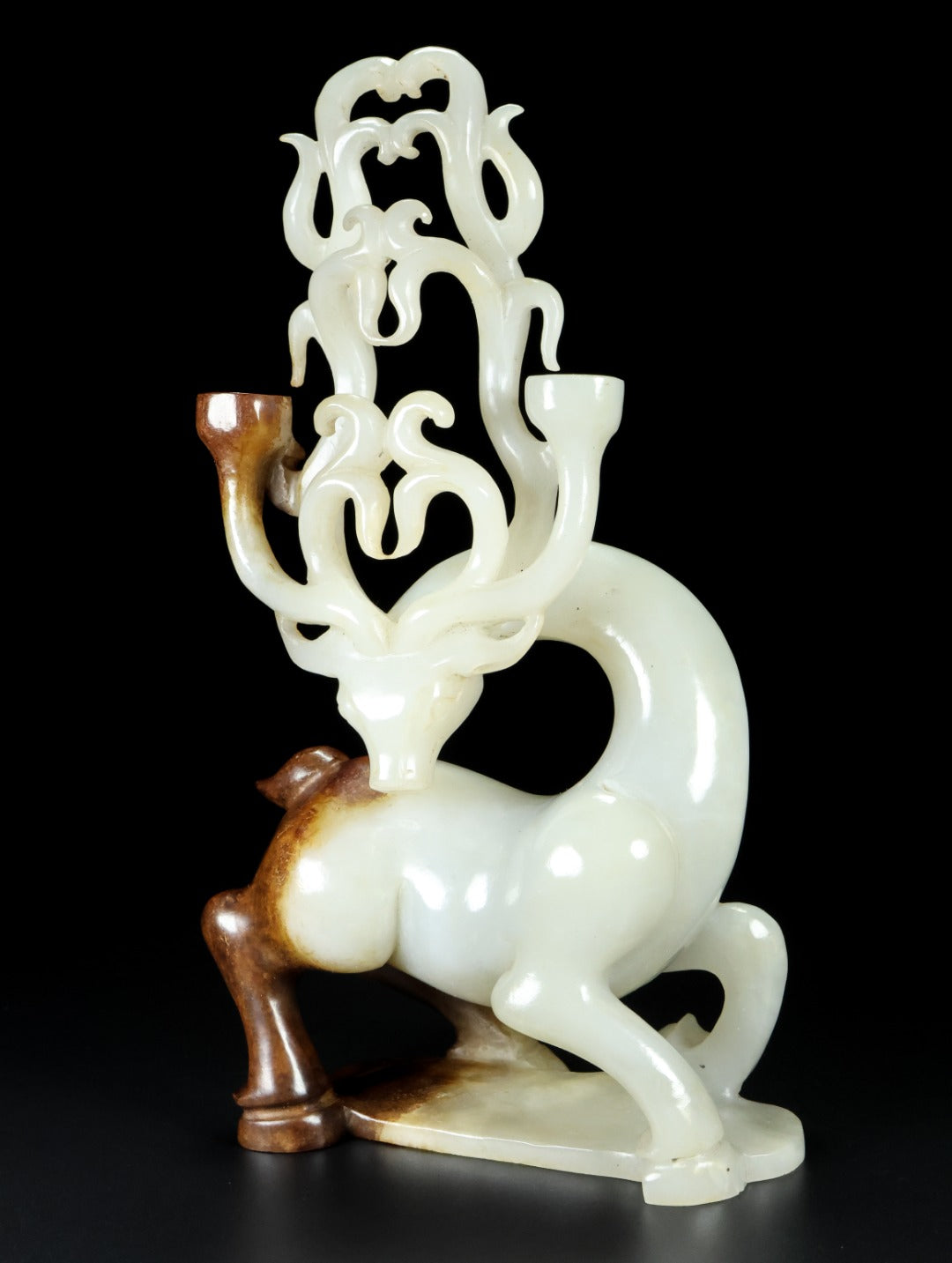 A1450 Exquisite Chinese Hetian Jade Carved Fortune Deer Statue