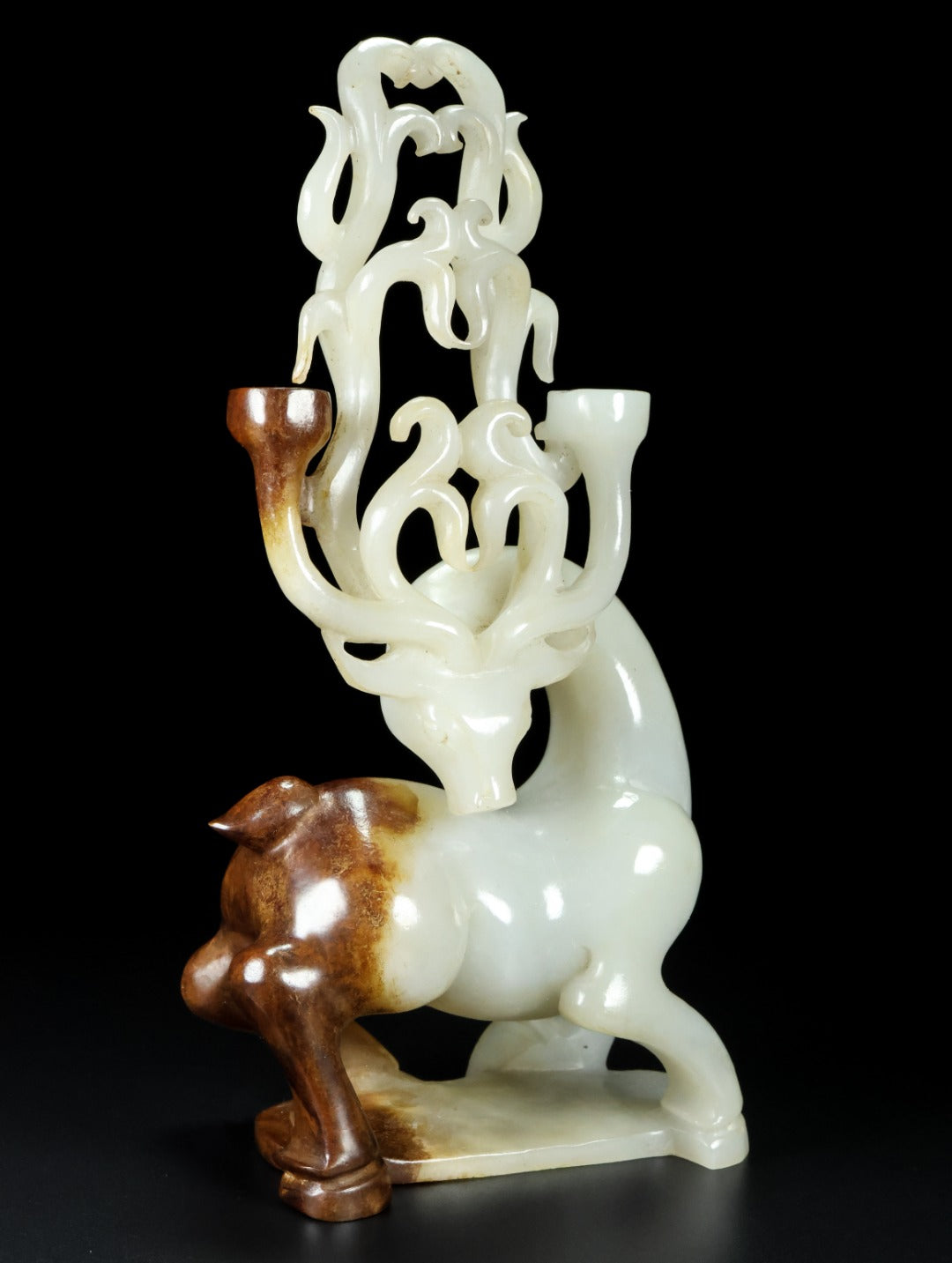 A1450 Exquisite Chinese Hetian Jade Carved Fortune Deer Statue