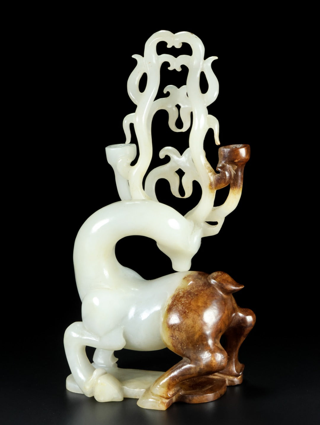 A1450 Exquisite Chinese Hetian Jade Carved Fortune Deer Statue