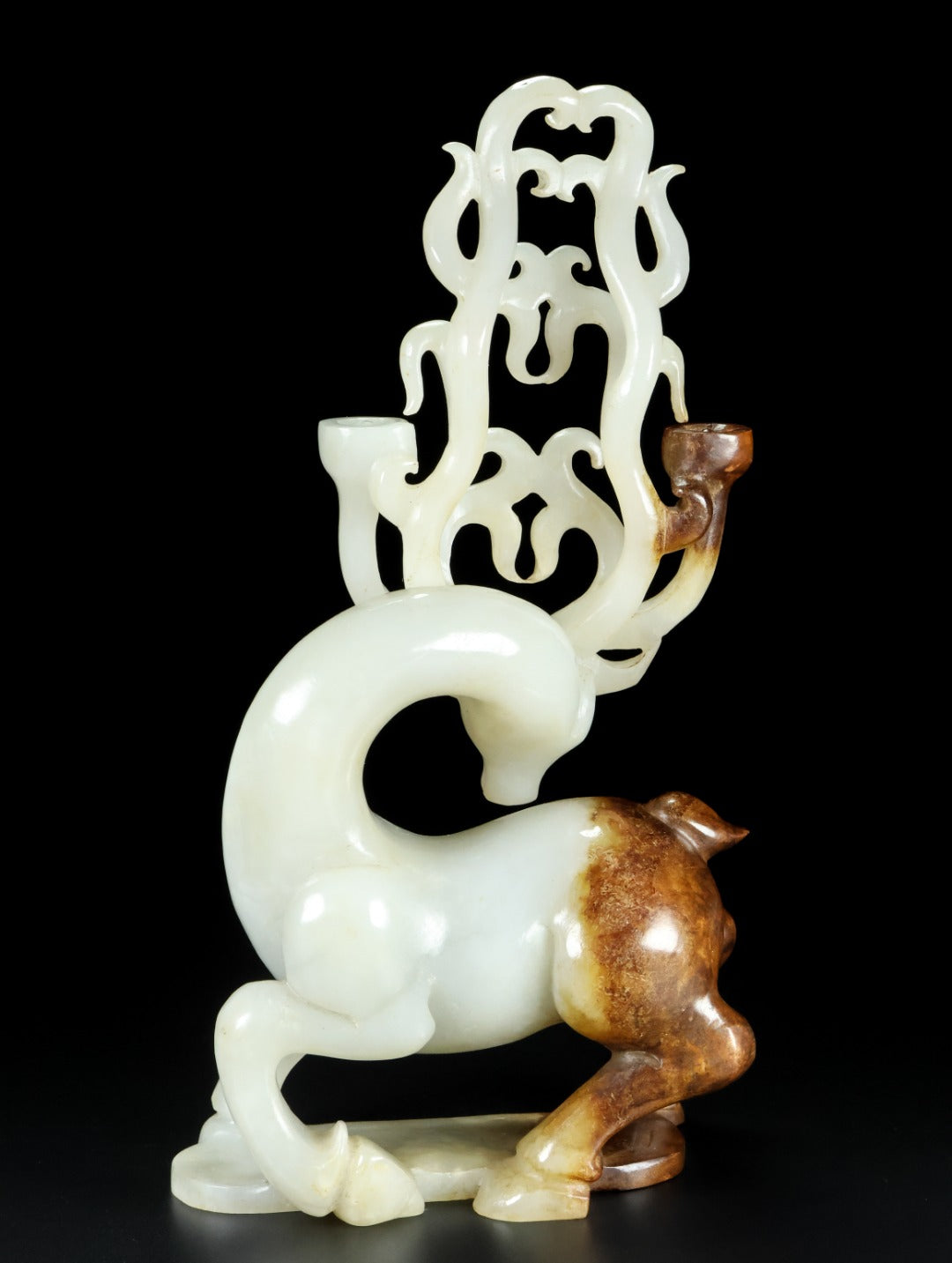 A1450 Exquisite Chinese Hetian Jade Carved Fortune Deer Statue