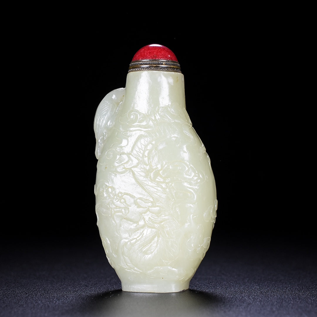 A1454 Superb Chinese Hetian Jade High Relief Bird Snuff Bottle