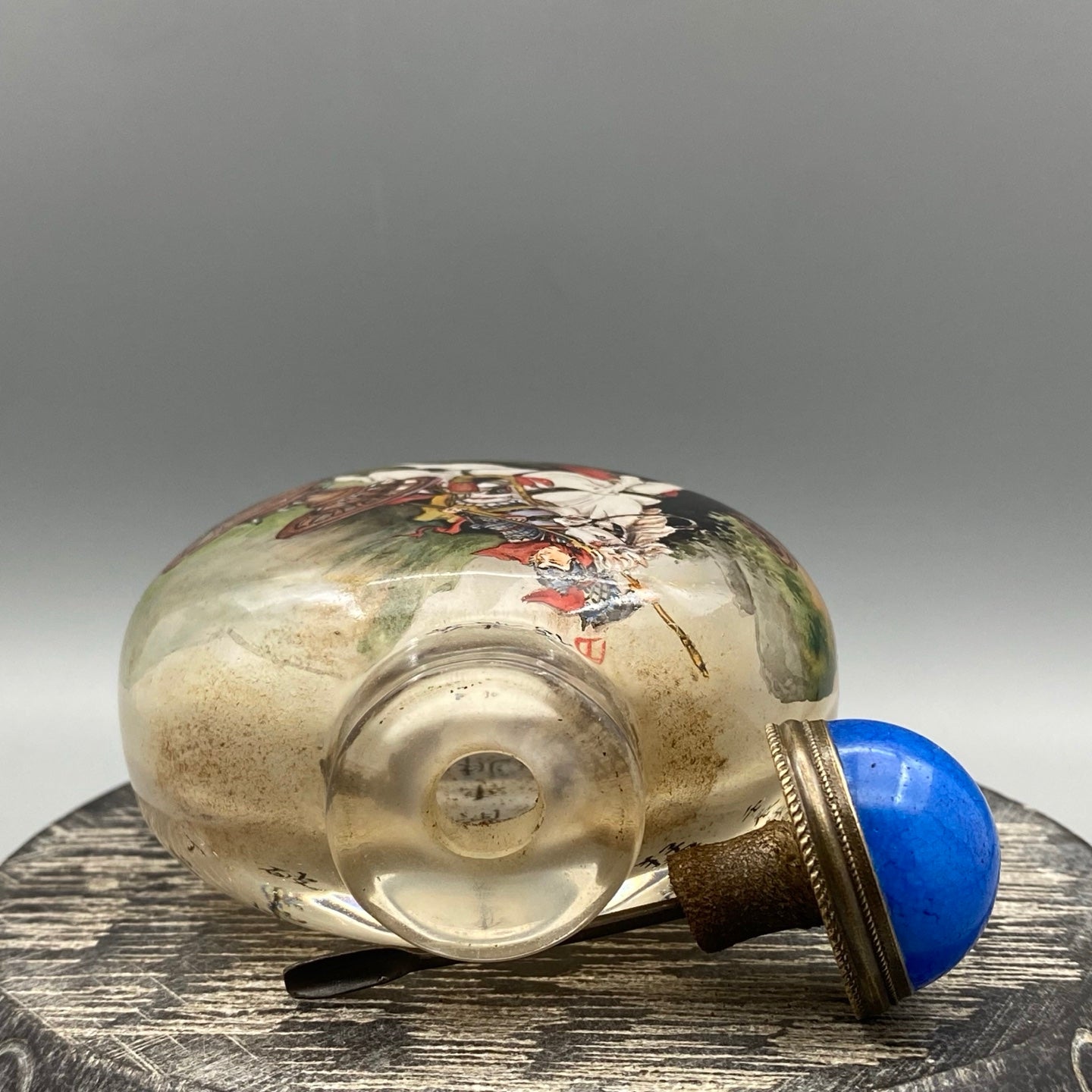 A1468 Old Chinese Peking Glass Inside Painting Figure Design Snuff Bottle w Stopper