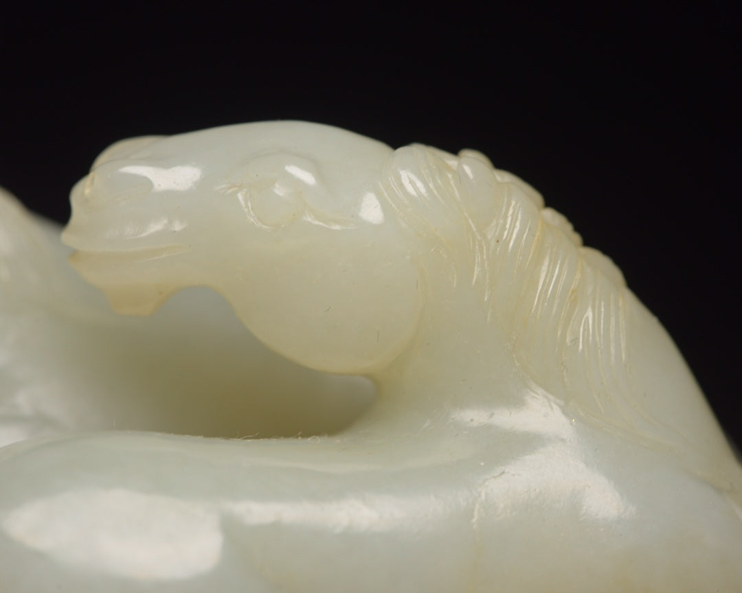 A1470 Superb Chinese Hetian Jade Carved Double Horse Statue