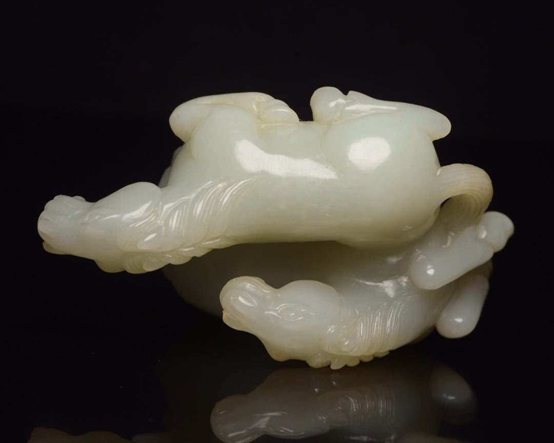 A1470 Superb Chinese Hetian Jade Carved Double Horse Statue