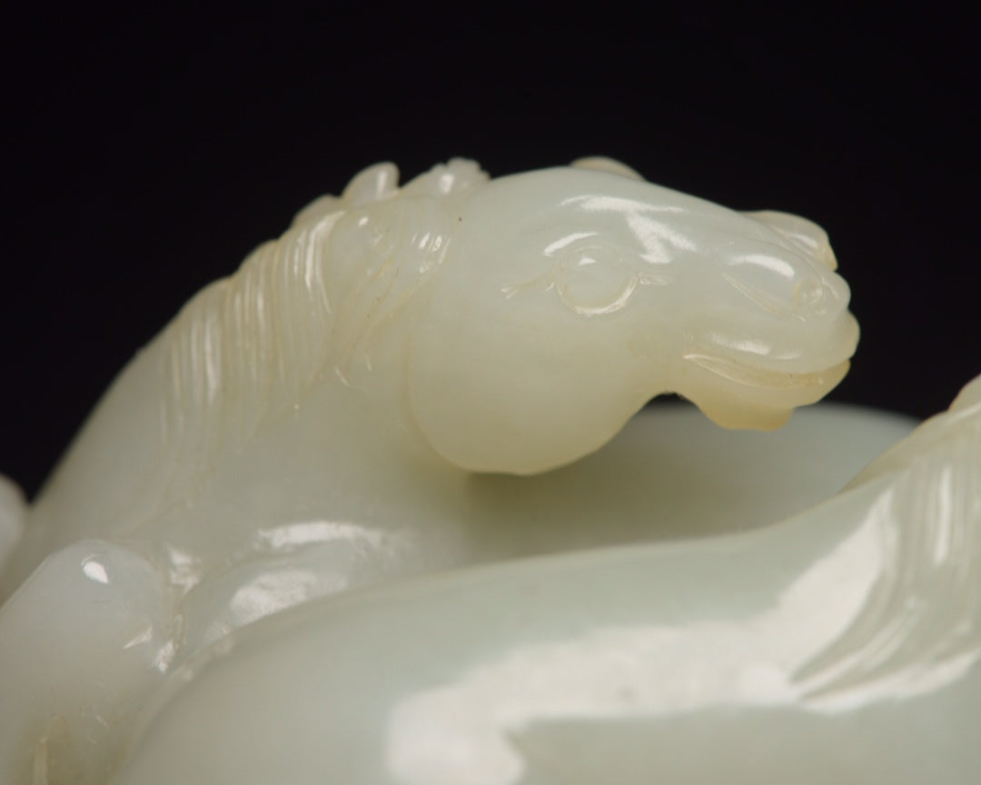 A1470 Superb Chinese Hetian Jade Carved Double Horse Statue