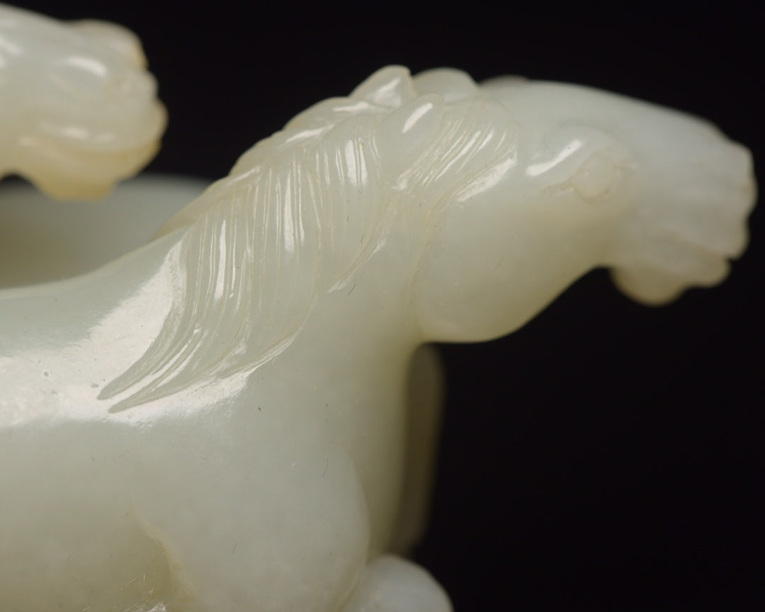 A1470 Superb Chinese Hetian Jade Carved Double Horse Statue