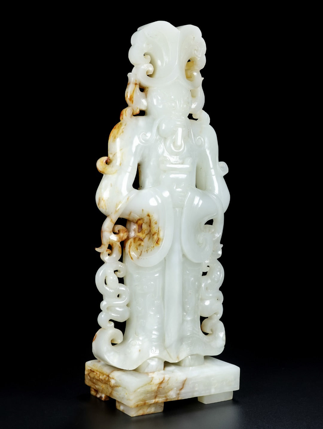 A1482 Superb Chinese Hetian Jade Carved Dragon King Statue