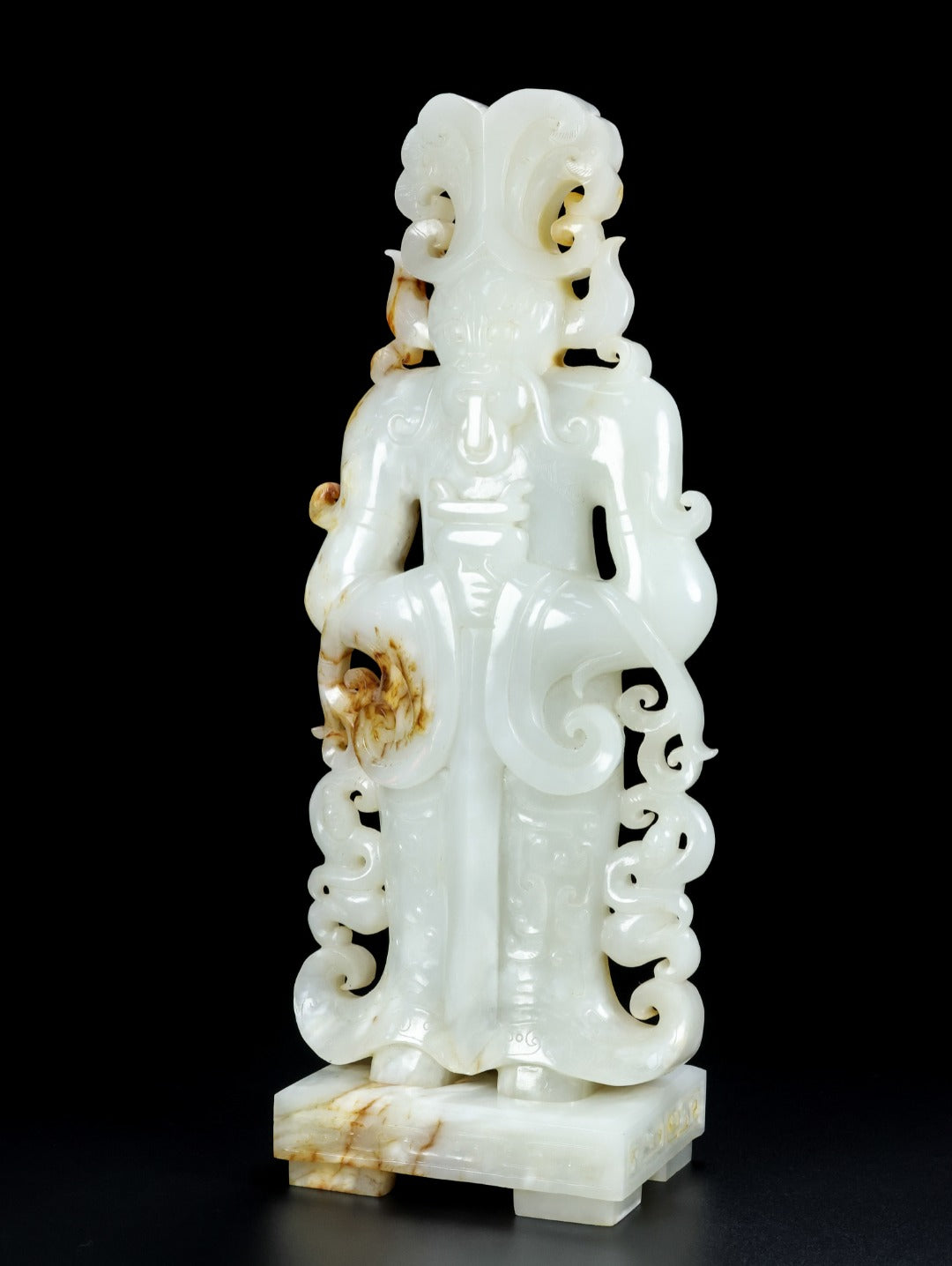 A1482 Superb Chinese Hetian Jade Carved Dragon King Statue