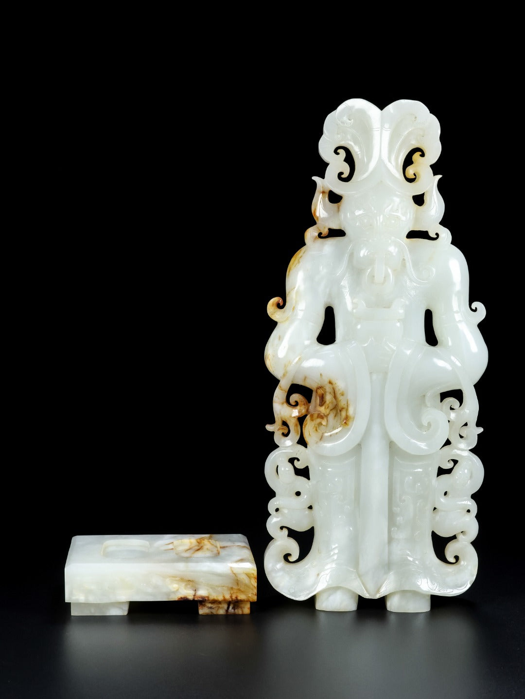 A1482 Superb Chinese Hetian Jade Carved Dragon King Statue