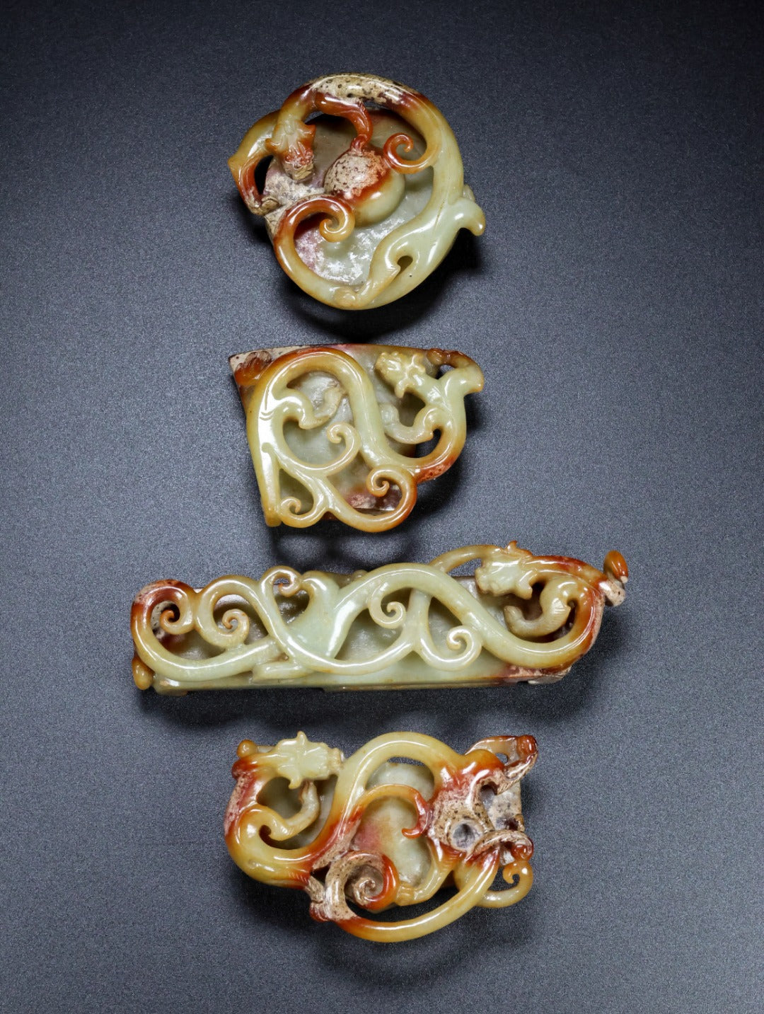 A1495 A Set Superb Old Chinese Hetian Jade High Relief Chi Dragon Sword Ornament