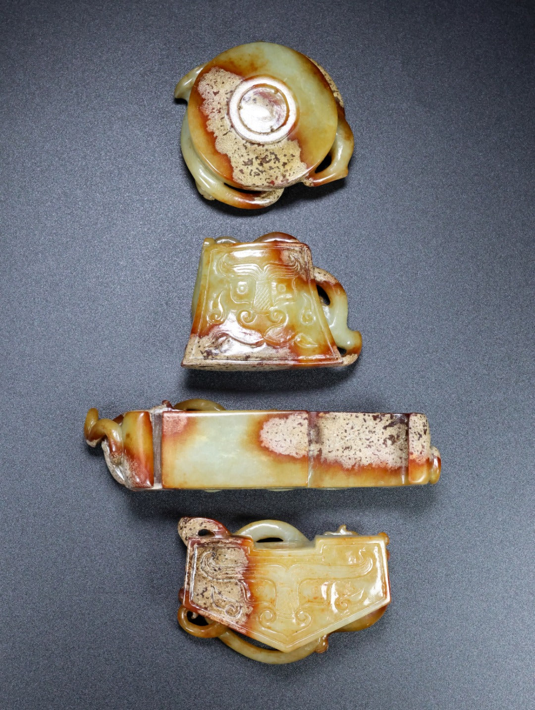 A1495 A Set Superb Old Chinese Hetian Jade High Relief Chi Dragon Sword Ornament