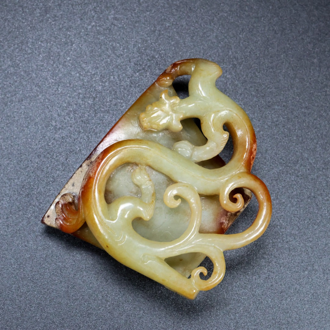 A1495 A Set Superb Old Chinese Hetian Jade High Relief Chi Dragon Sword Ornament