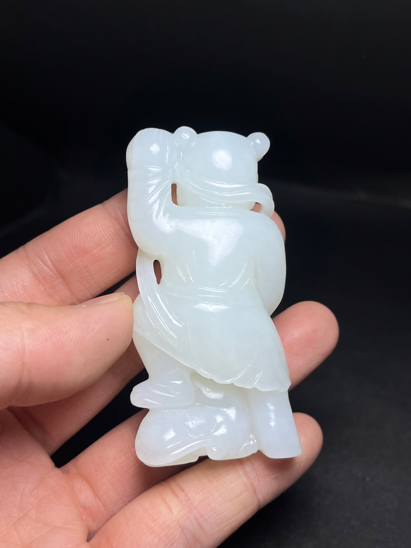 A1503 Superb Chinese White Hetian Jade Carved Kid Pendant/Statue