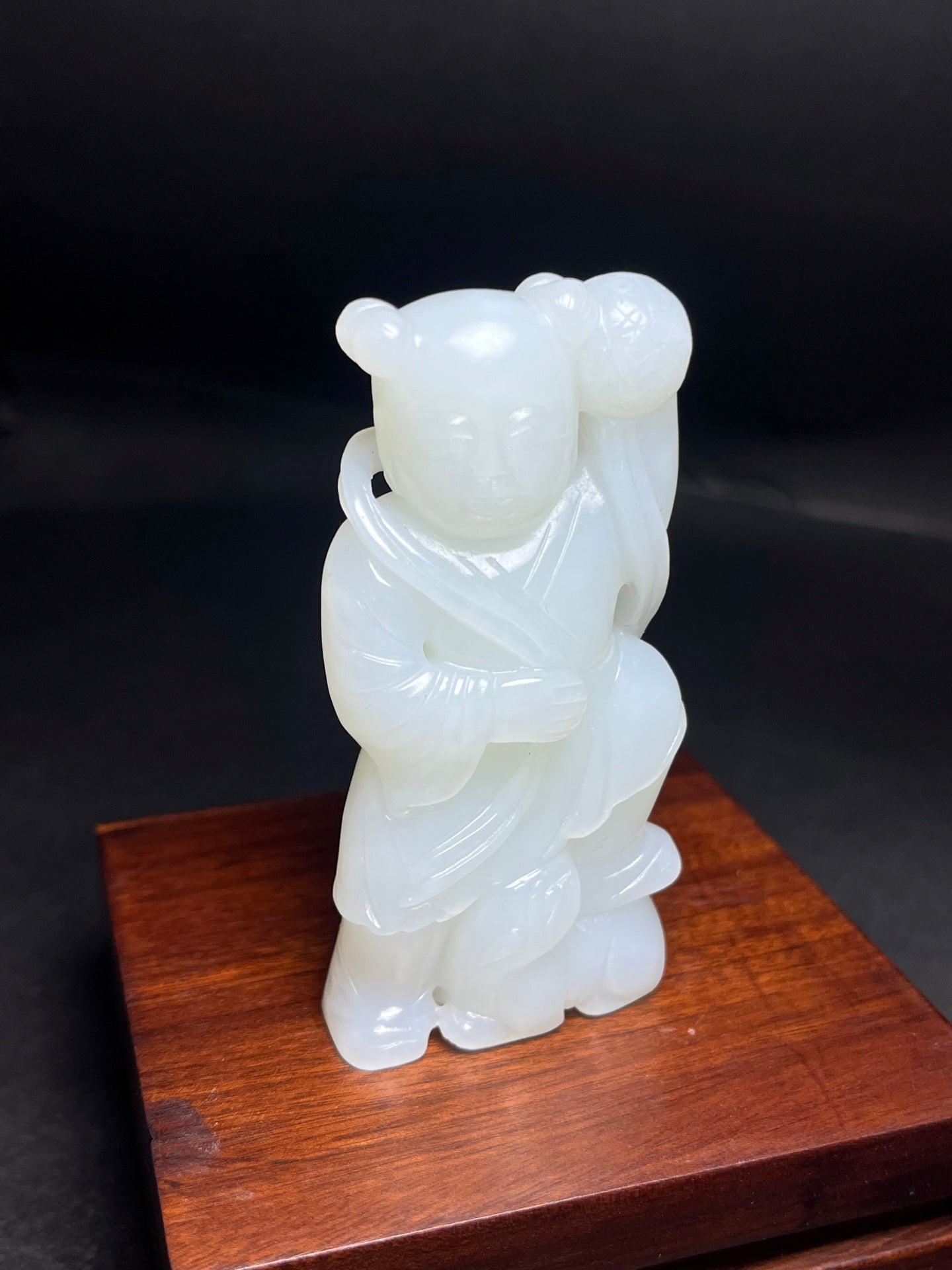 A1503 Superb Chinese White Hetian Jade Carved Kid Pendant/Statue