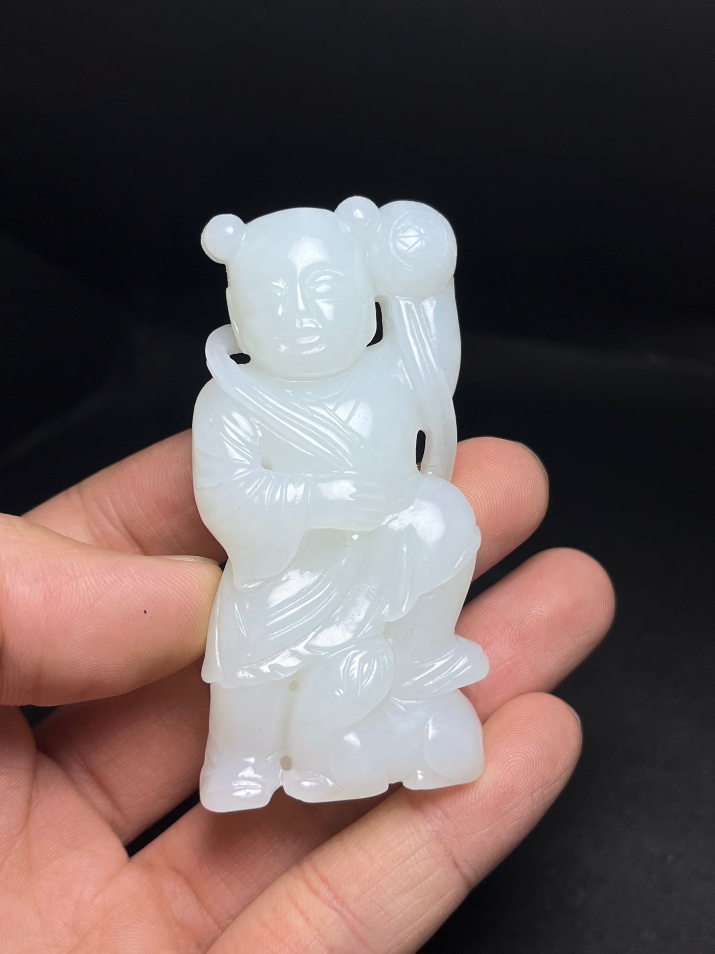 A1503 Superb Chinese White Hetian Jade Carved Kid Pendant/Statue