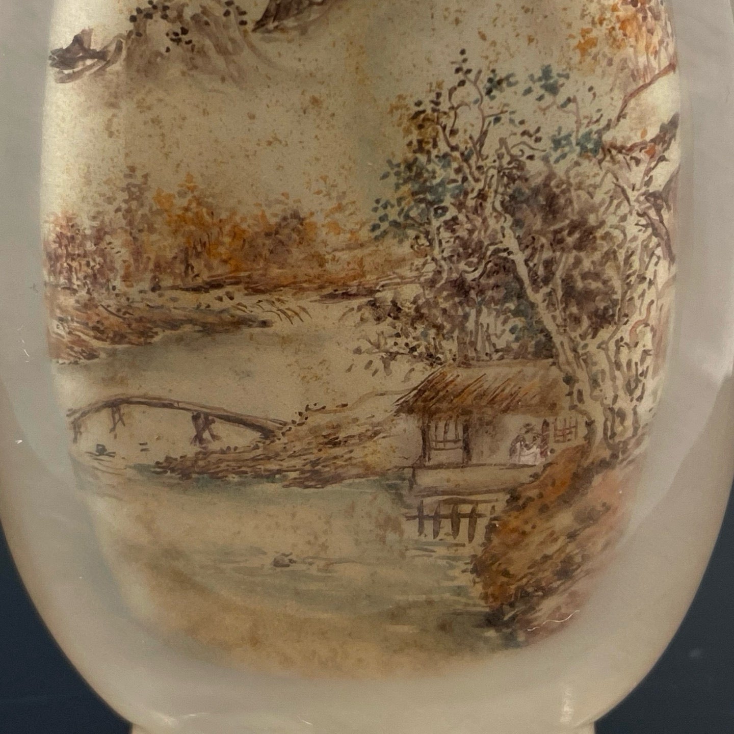 A1507 Old Chinese Crystal Inside Painting Mountain River Scene Design Snuff Bottle w Stopper