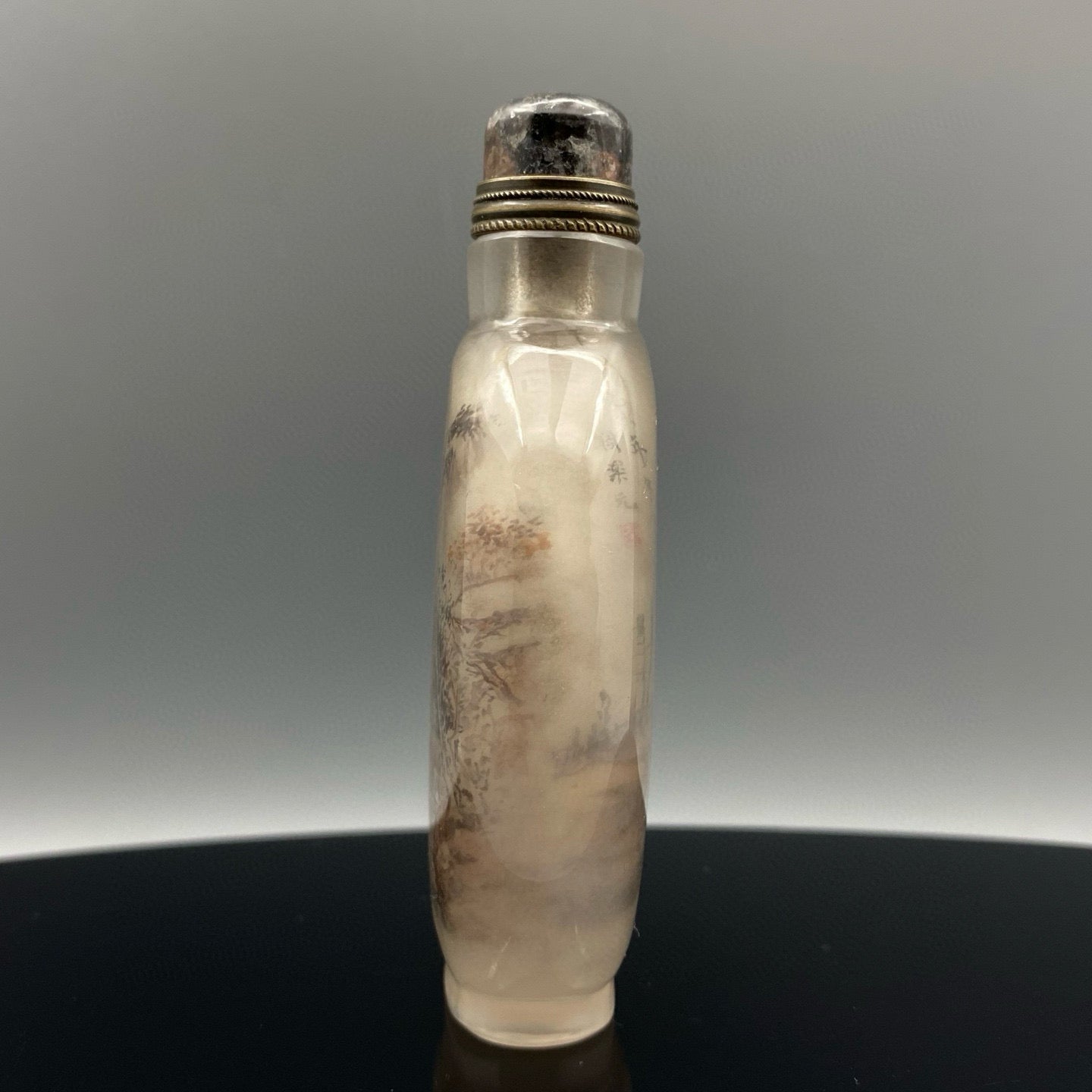 A1507 Old Chinese Crystal Inside Painting Mountain River Scene Design Snuff Bottle w Stopper