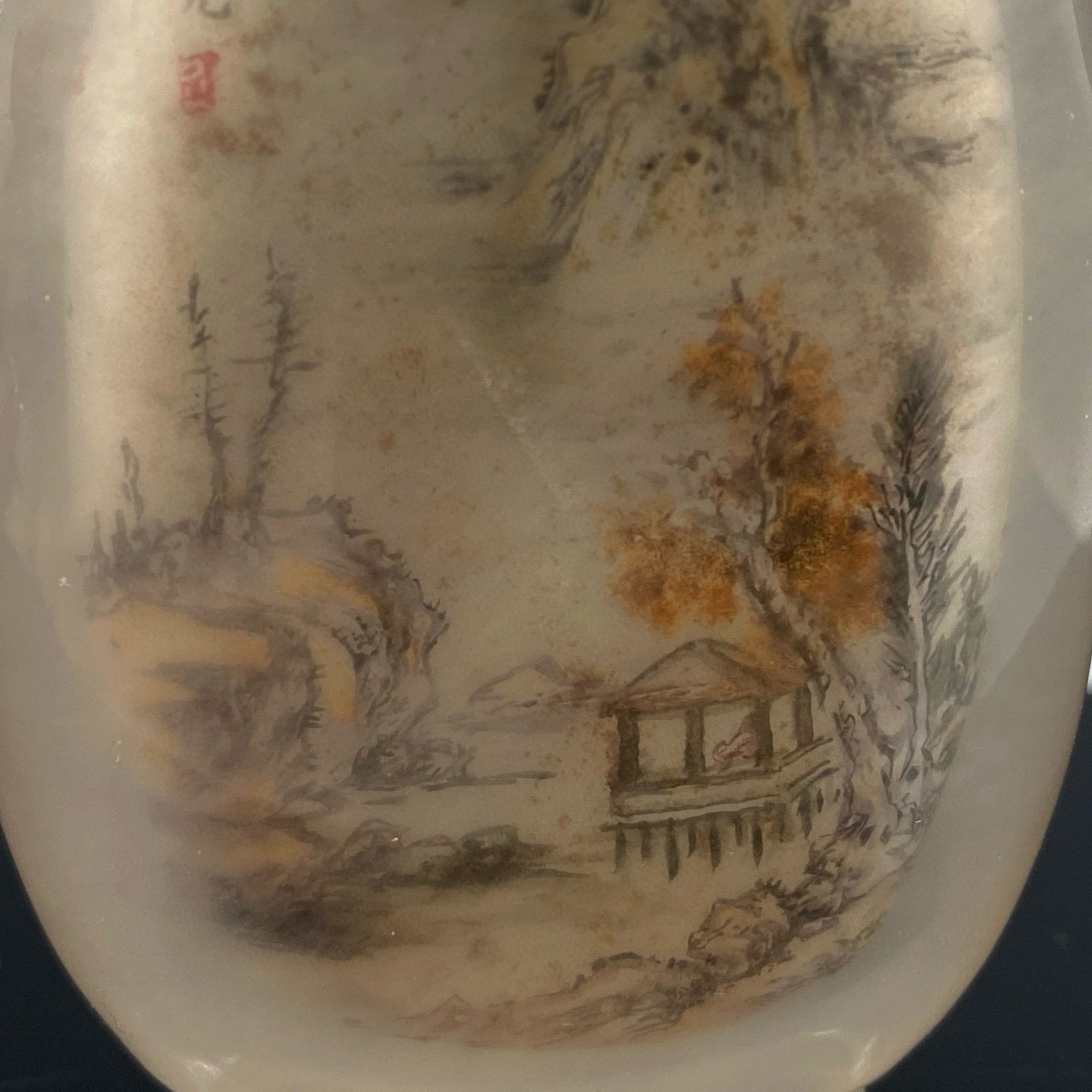 A1507 Old Chinese Crystal Inside Painting Mountain River Scene Design Snuff Bottle w Stopper