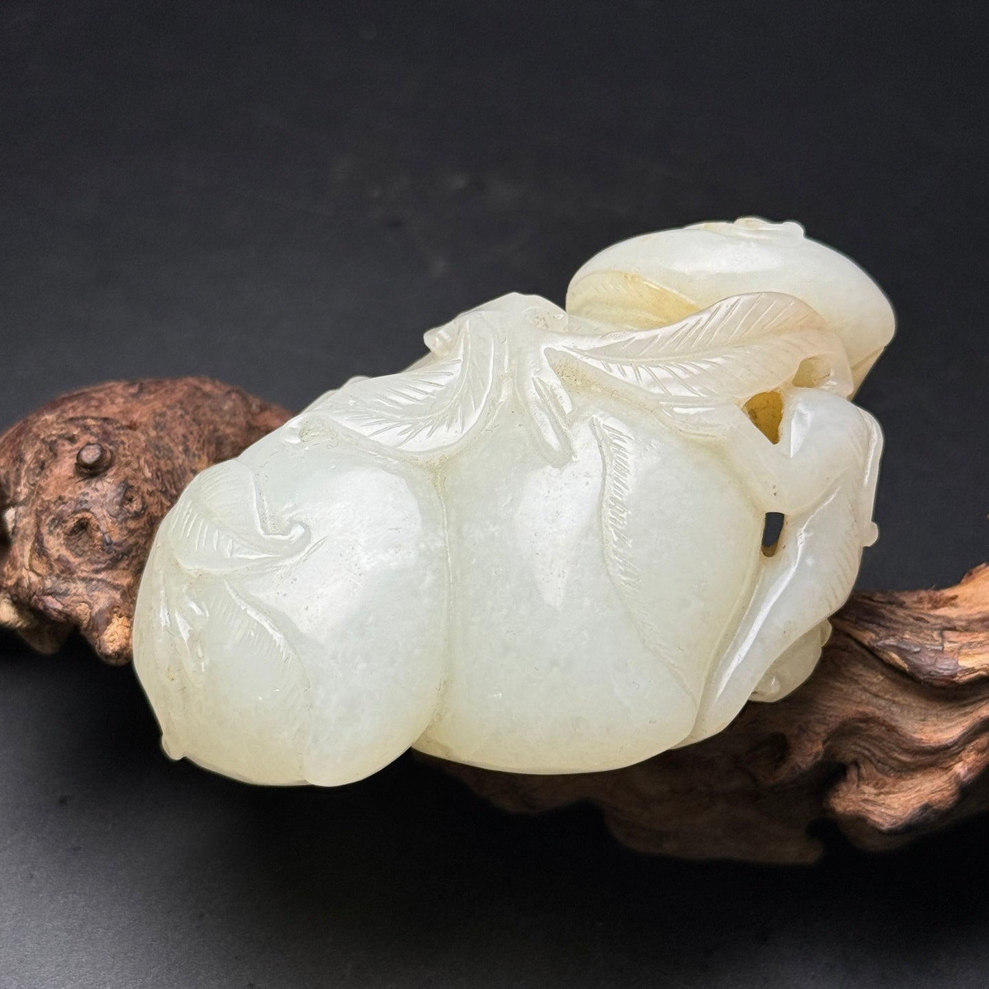A1509 Chinese Natural Hetian Jade Carved Peach & Monkey Statue