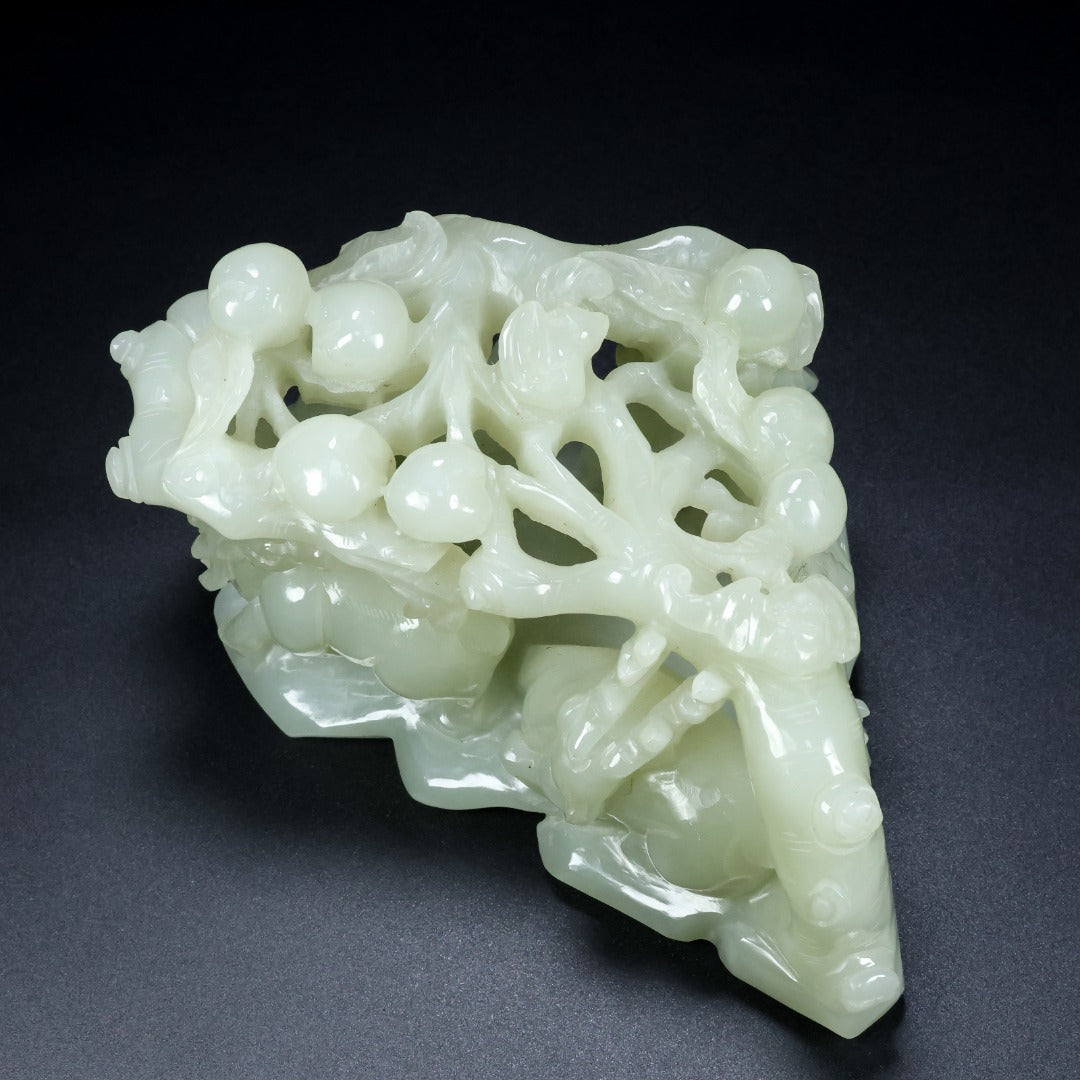 A1521 Superb Chinese Hetian Jade Carved Fortune Deer Statue