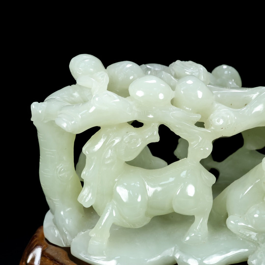 A1521 Superb Chinese Hetian Jade Carved Fortune Deer Statue