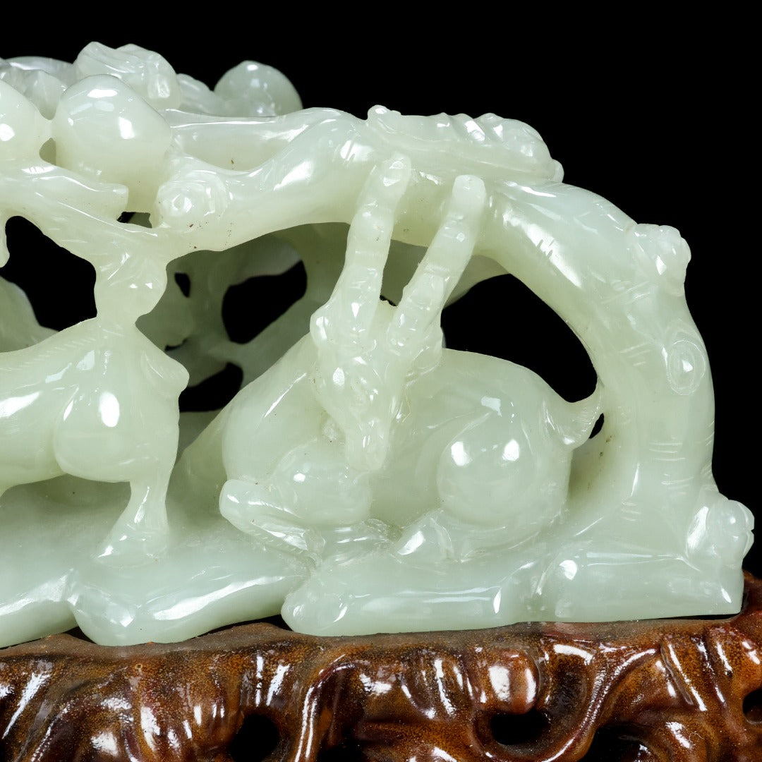 A1521 Superb Chinese Hetian Jade Carved Fortune Deer Statue