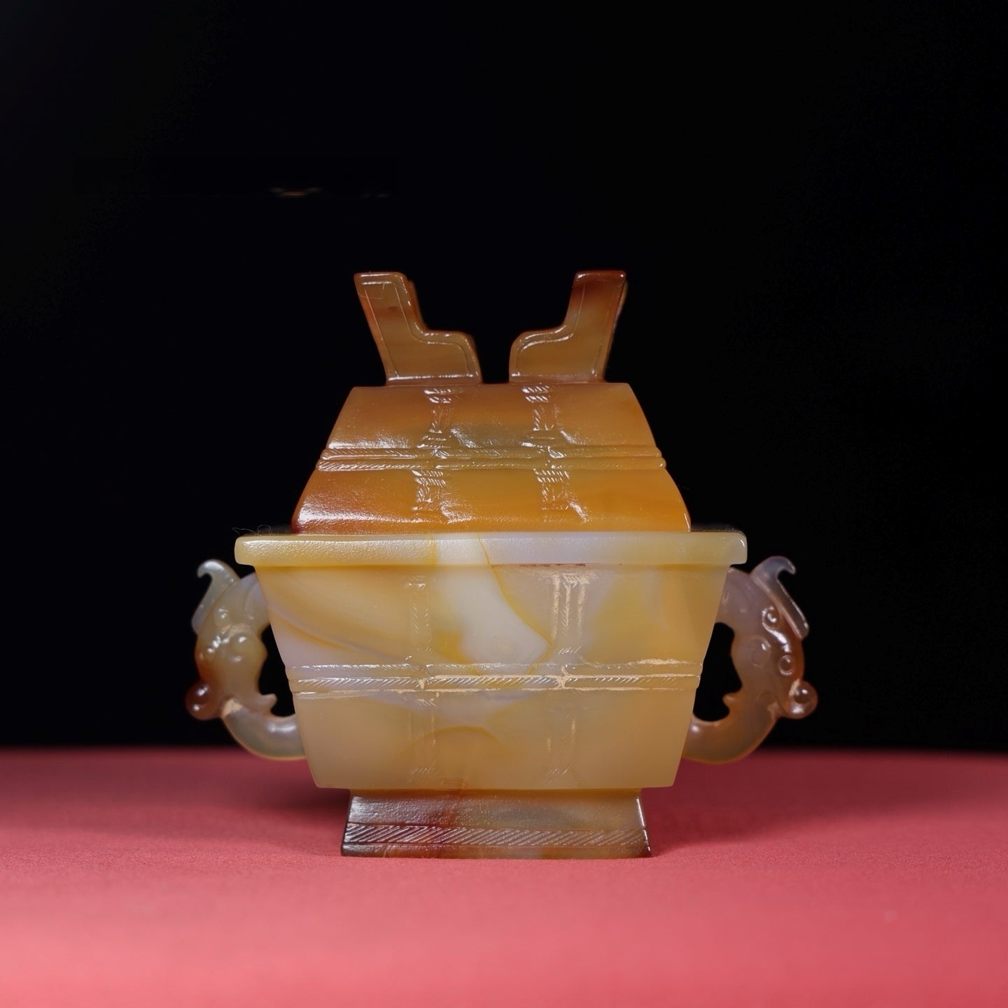 A1530 Exquisite Agate Carved Double Ear Incense Burner