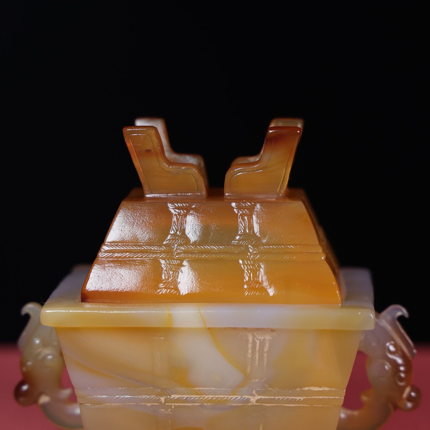 A1530 Exquisite Agate Carved Double Ear Incense Burner