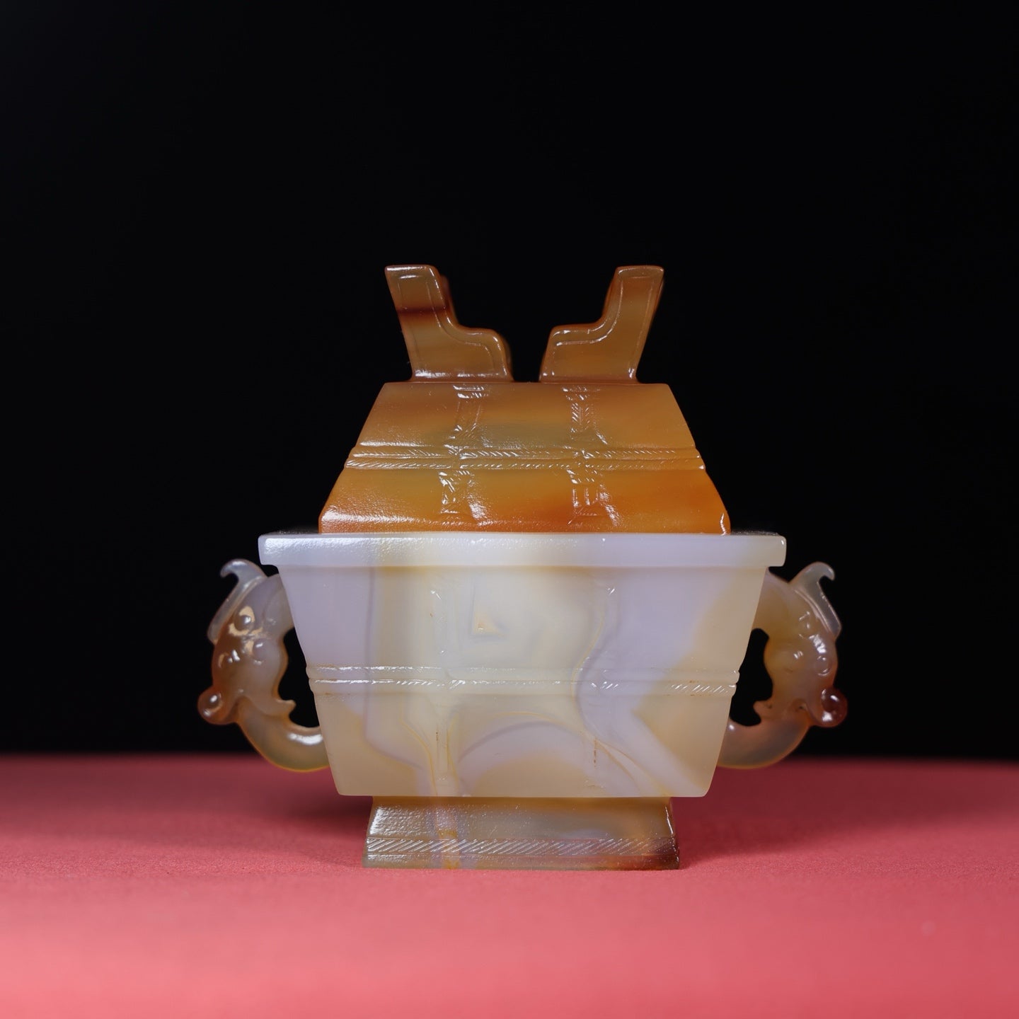 A1530 Exquisite Agate Carved Double Ear Incense Burner