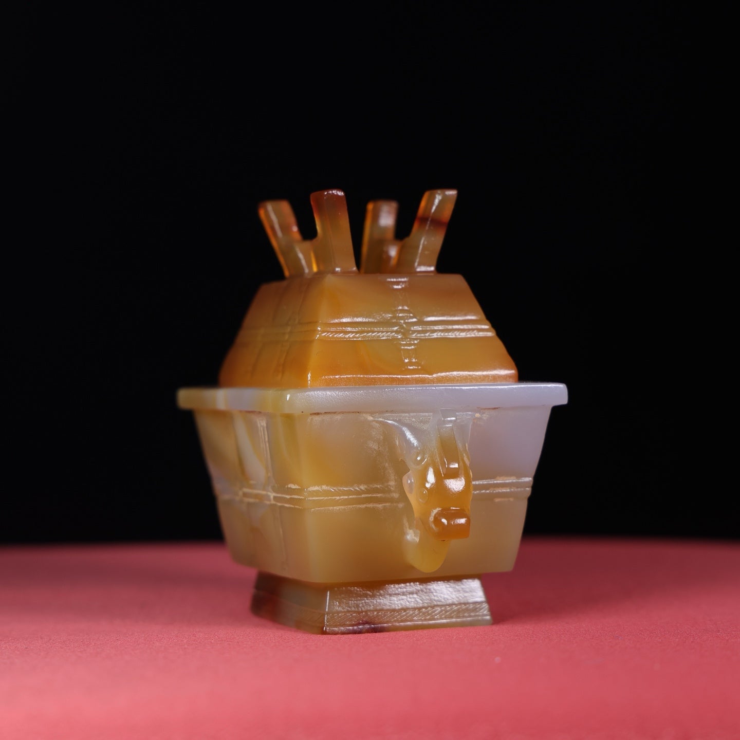A1530 Exquisite Agate Carved Double Ear Incense Burner