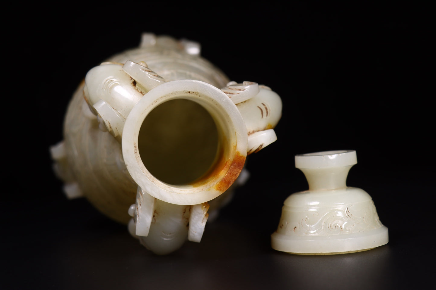 A1535 Vintage Chinese Hetian Jade Carved Elephant Ring Vase