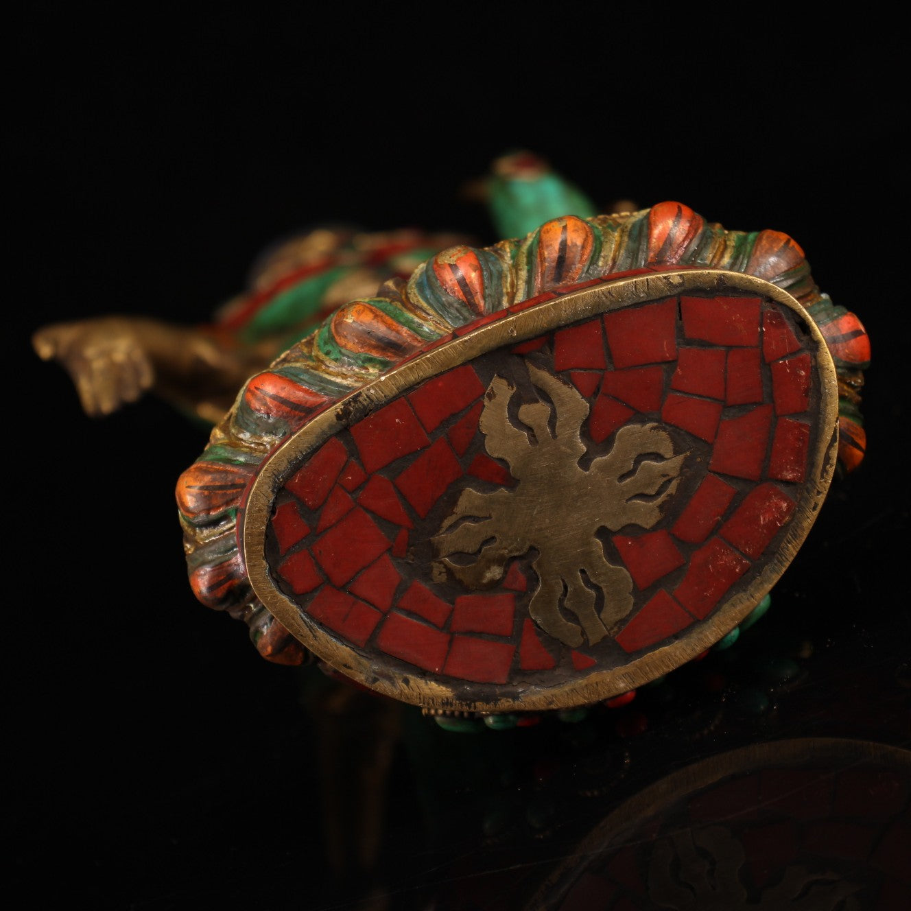 A1536 Tibetan Buddhism Gilt Gold Copper Inlay Turquoise & Gems Buddha Statue