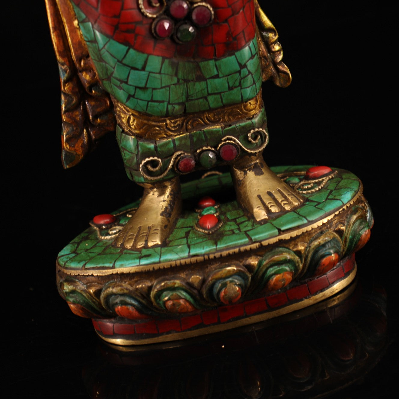 A1536 Tibetan Buddhism Gilt Gold Copper Inlay Turquoise & Gems Buddha Statue
