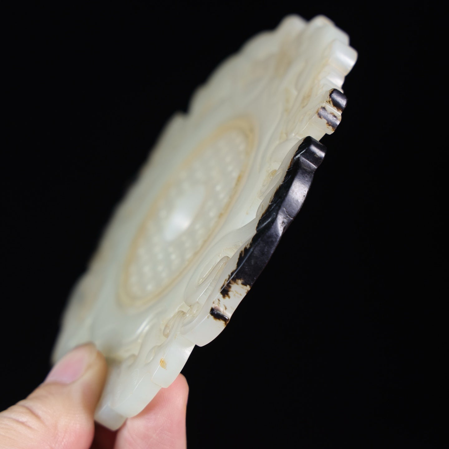 A1540 Openwork Chinese Hetian Jade Carved Chi Dragon Jade Bi
