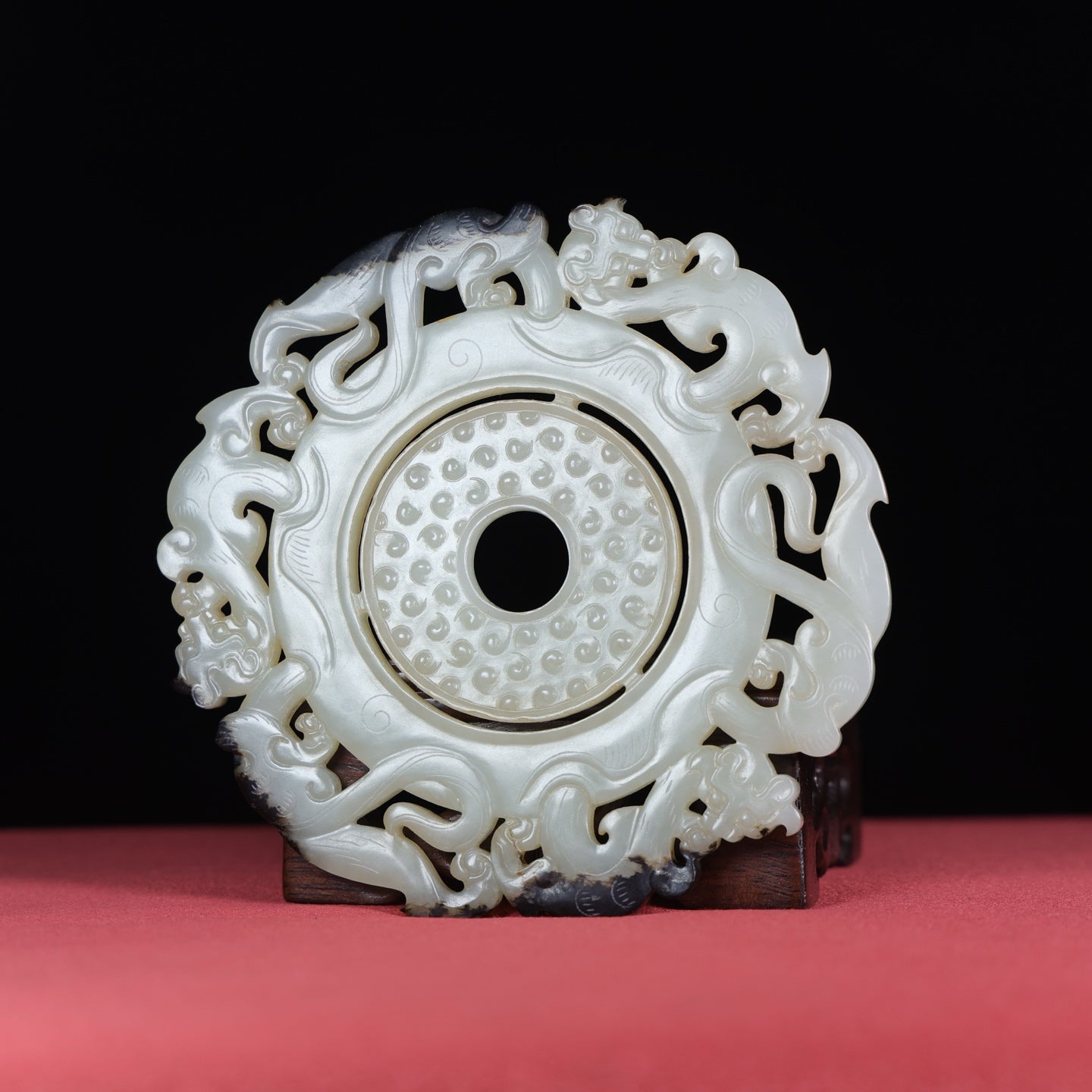 A1540 Openwork Chinese Hetian Jade Carved Chi Dragon Jade Bi