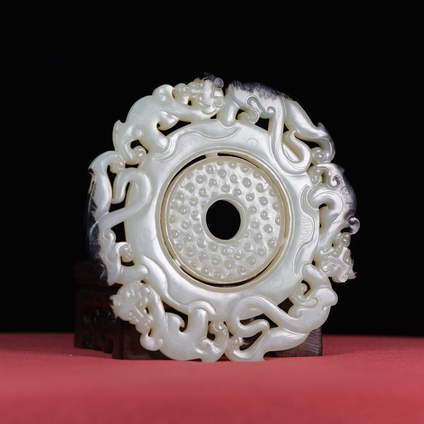 A1540 Openwork Chinese Hetian Jade Carved Chi Dragon Jade Bi