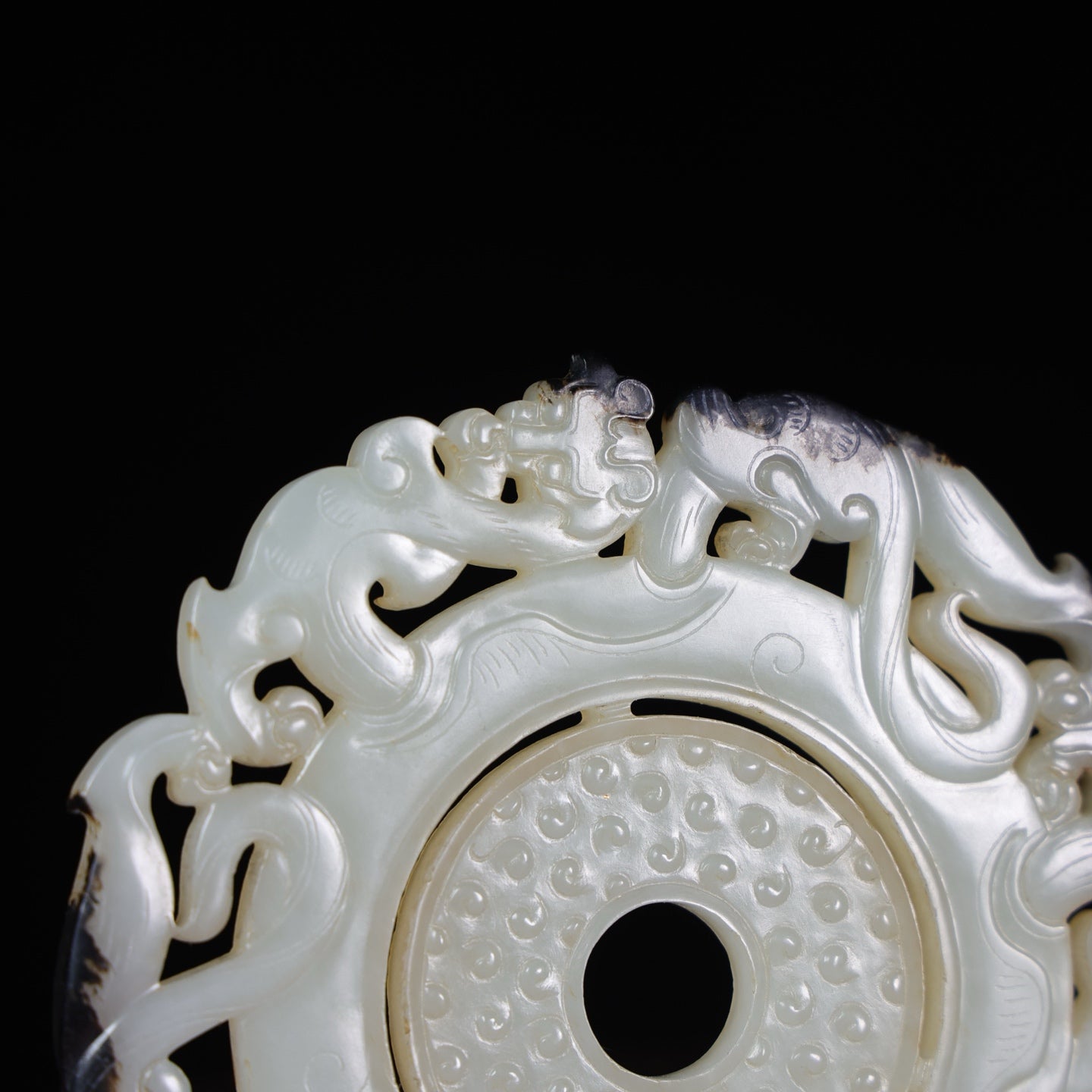A1540 Openwork Chinese Hetian Jade Carved Chi Dragon Jade Bi