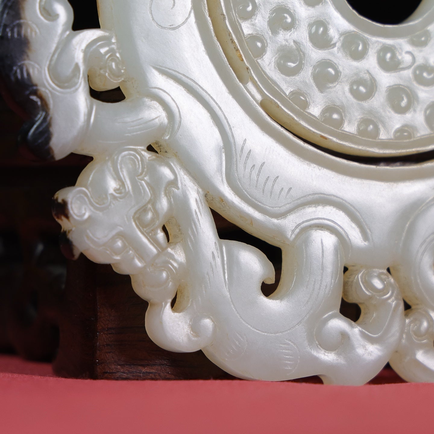 A1540 Openwork Chinese Hetian Jade Carved Chi Dragon Jade Bi