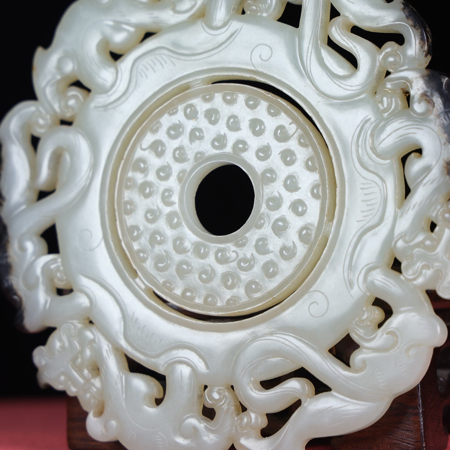 A1540 Openwork Chinese Hetian Jade Carved Chi Dragon Jade Bi